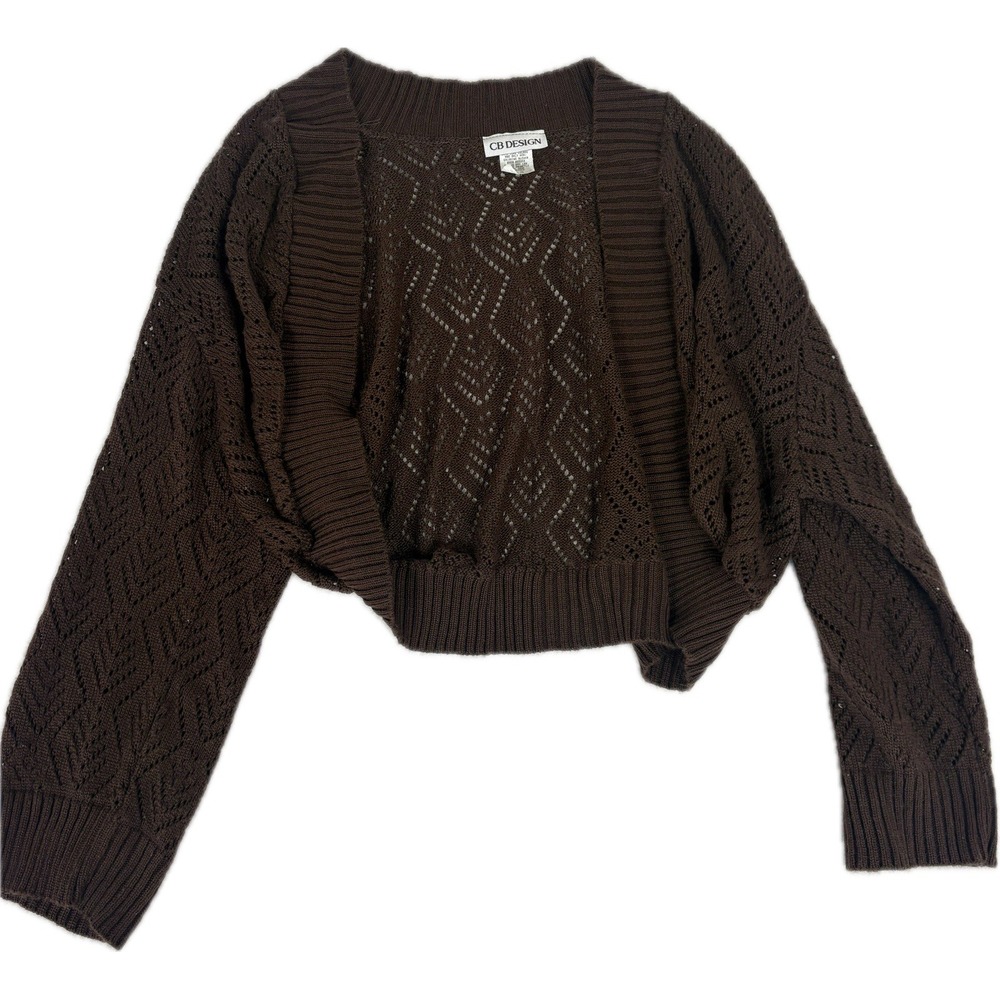 Brown Women's 2X Bolero Cardigan Knit Sweater Shrug Cottage Core Grandma Boho